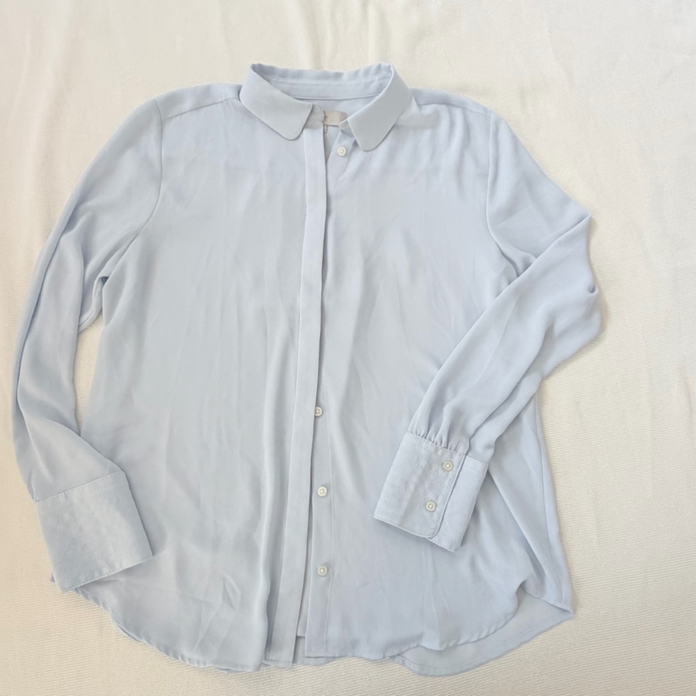 Ann Taylor Loft Womens Button Down Top Shirt Blouse Blue Longsleeve Casual M